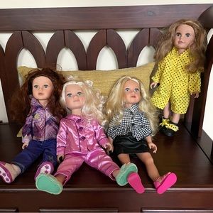 Journey Girl 18-inch dolls with play sets and accessories.